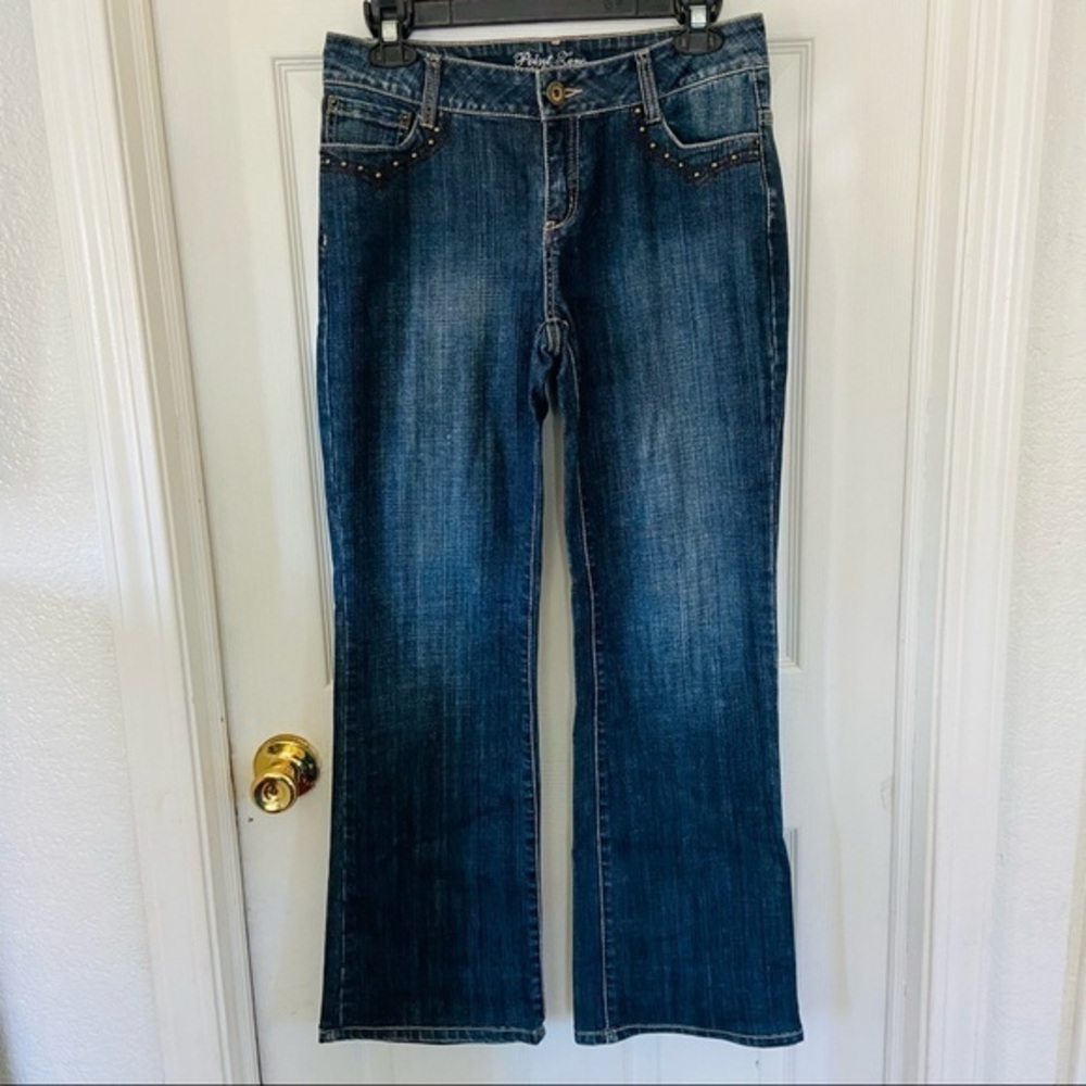 POINT ZERO embellished bootcut wide leg embroidered cotton stretch denim jeans 5